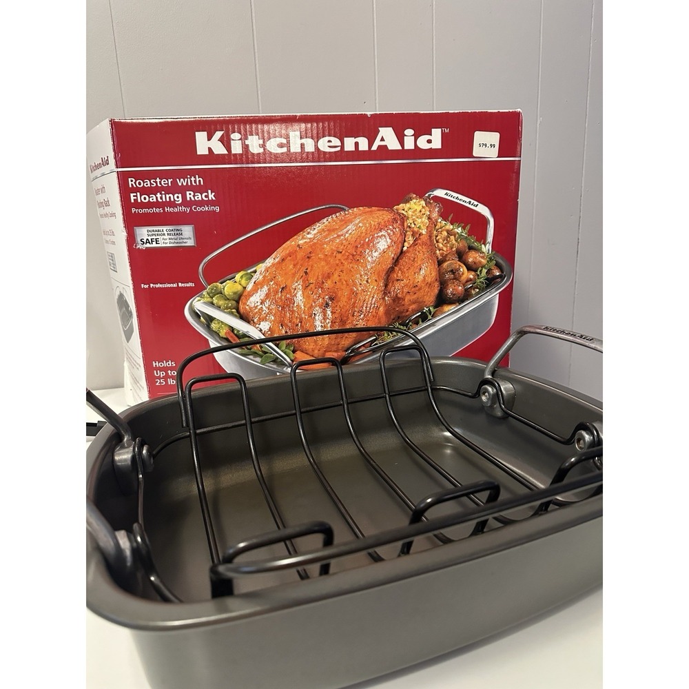 Vintage 2003 Kitchen Aid Roaster Pan w/Floating Rack Non-Stick XL